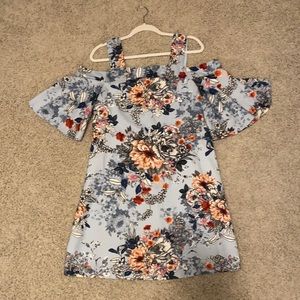 Light Blue Floral Cold Shoulder Dress